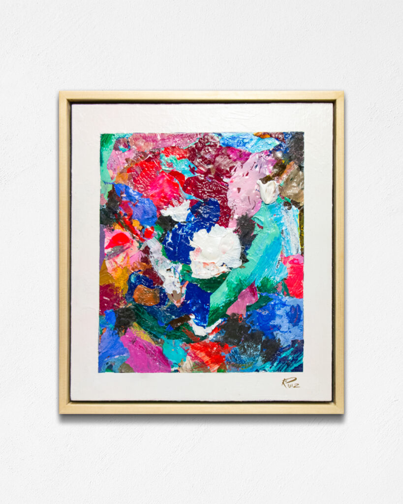 abstract painting with floating frame pn white wall